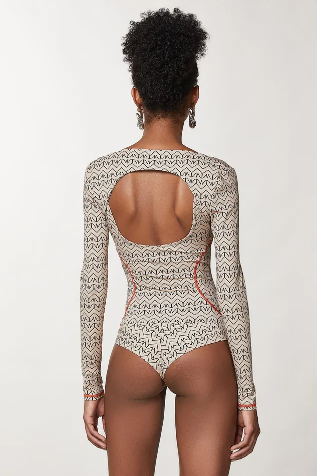 Tops Women Patrizia Pepe Monogram CutOut Bodysuit Craft Beige Monogram