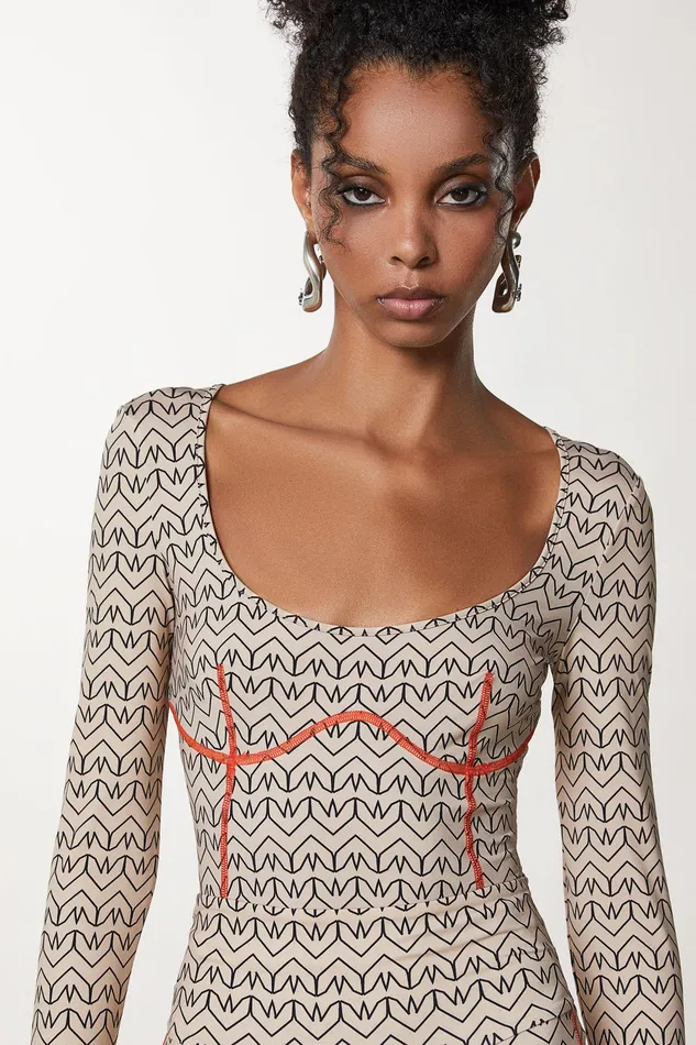 Tops Women Patrizia Pepe Monogram CutOut Bodysuit Craft Beige Monogram