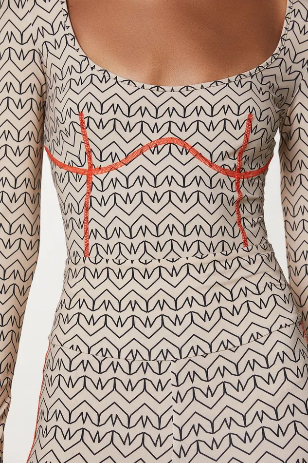 Tops Women Patrizia Pepe Monogram CutOut Bodysuit Craft Beige Monogram