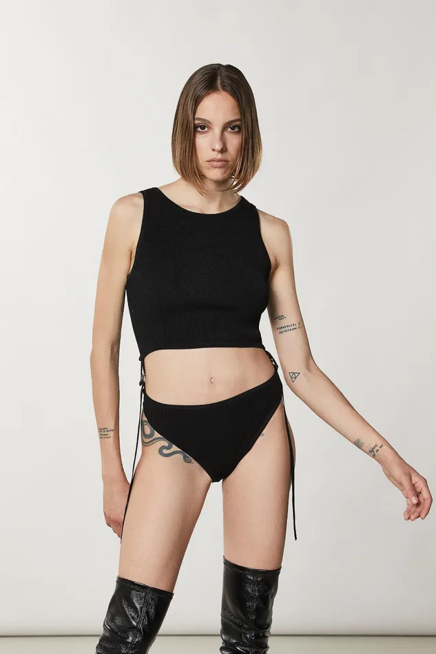 Tops Women Patrizia Pepe Slim Bodysuit With Laces Nero