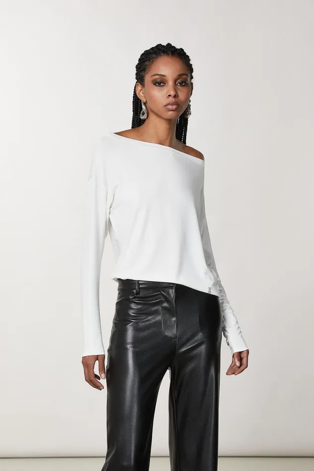 Tops Women Patrizia Pepe Viscose Sweater With Rhinestones Bianco