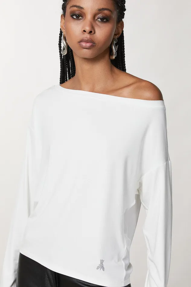 Tops Women Patrizia Pepe Viscose Sweater With Rhinestones Bianco