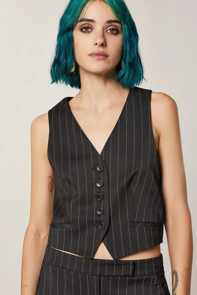 Tops Women Patrizia Pepe Viscose Vest Blackandbeige Stripes