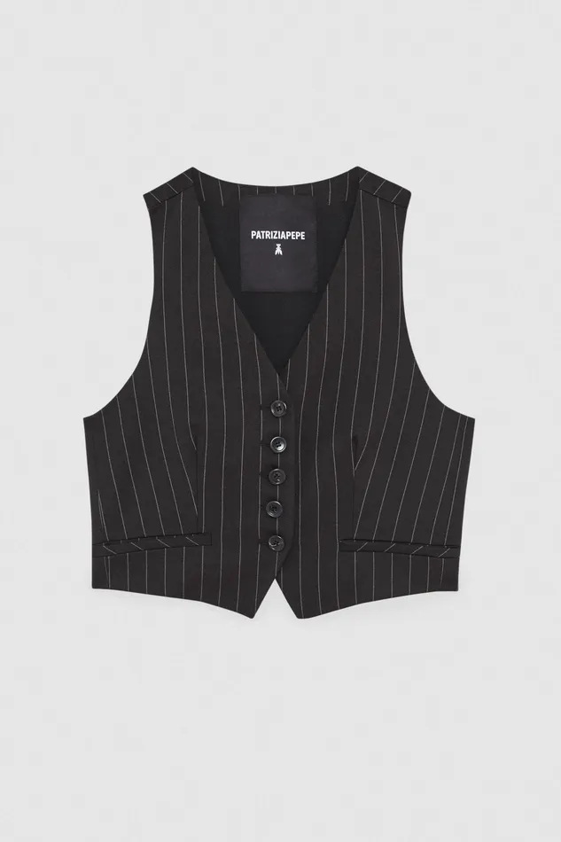 Tops Women Patrizia Pepe Viscose Vest Blackandbeige Stripes