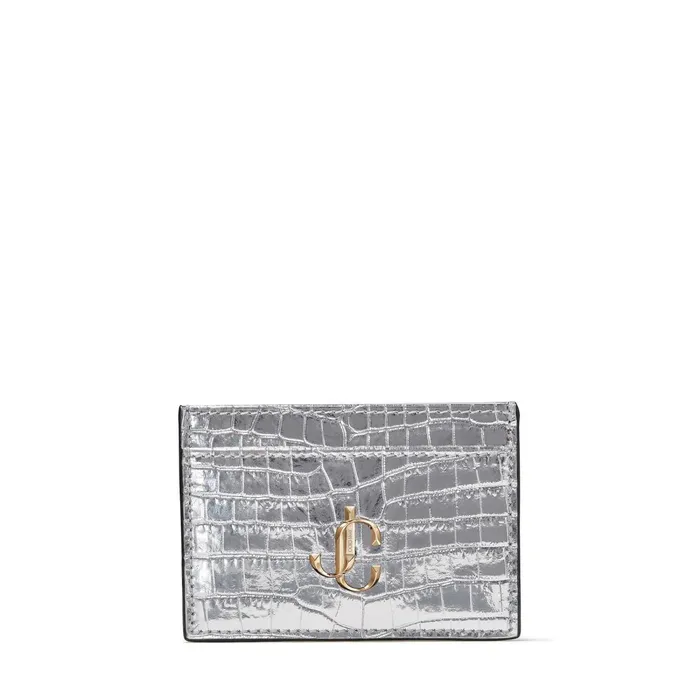 Umika Silver Metallic CrocEmbossed Leather Card Holder Silver Women JIMMY CHOO Small Leather Goods Umika Silver Metallic CrocEmbossed Leather Card Holder Silver Women JIMMY CHOO Small Leather Goods