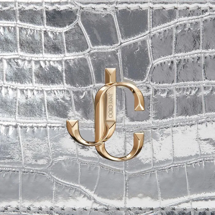 Umika Silver Metallic CrocEmbossed Leather Card Holder Silver Women JIMMY CHOO Small Leather Goods