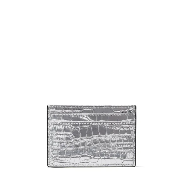 Umika Silver Metallic CrocEmbossed Leather Card Holder Silver Women JIMMY CHOO Small Leather Goods
