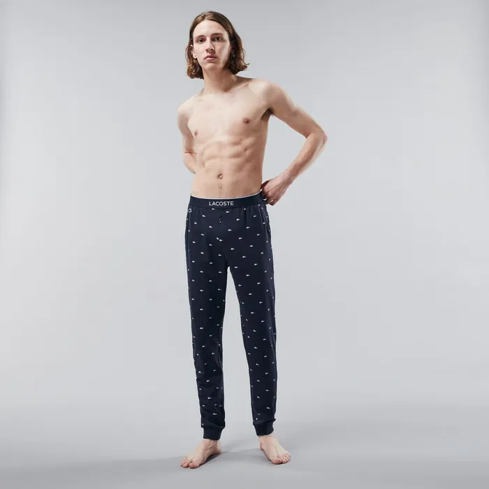 Underwear Lacoste Mens Printed Jersey Pyjama Trousers Navy Blue For Sale Online