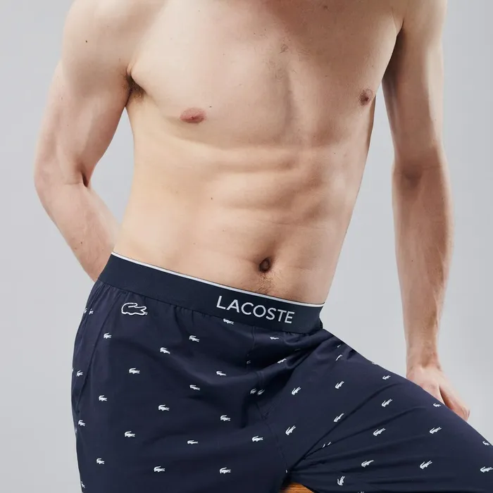 Underwear Lacoste Mens Printed Jersey Pyjama Trousers Navy Blue For Sale Online