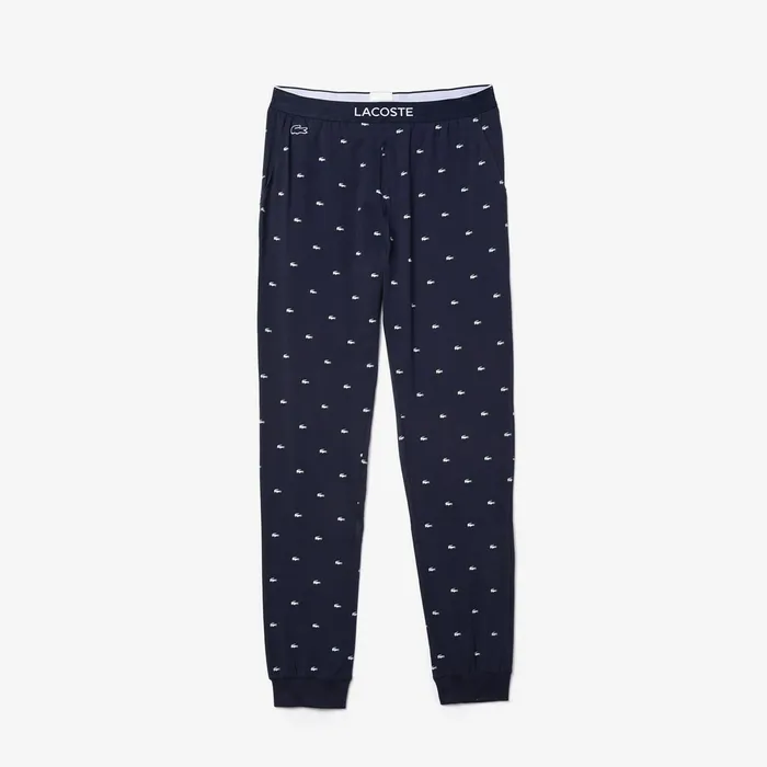 Underwear Lacoste Mens Printed Jersey Pyjama Trousers Navy Blue For Sale Online