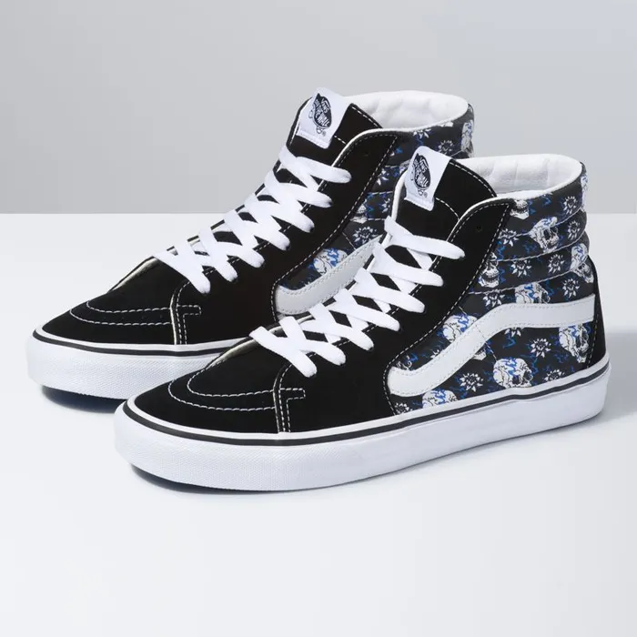 Vans Classics Shoes MensWomens Flash Skulls Sk8Hi BlackTrue White