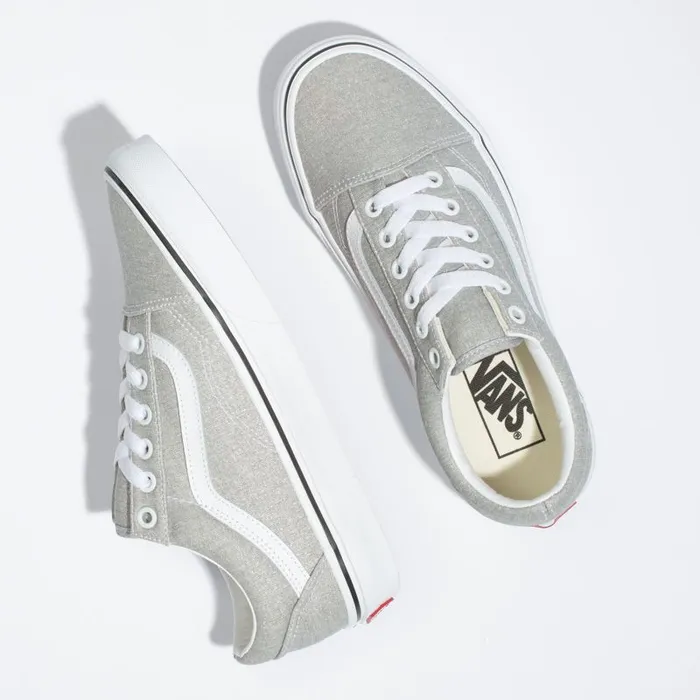 Vans Classics Shoes MensWomens Old Skool Silver LurexTrue White Vans Classics Shoes MensWomens Old Skool Silver LurexTrue White