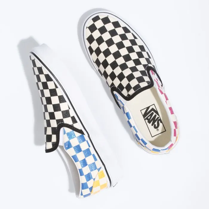 Vans Classics Shoes Womens Glitter Check Classic SlipOn MultiTrue White Vans Classics Shoes Womens Glitter Check Classic SlipOn MultiTrue White