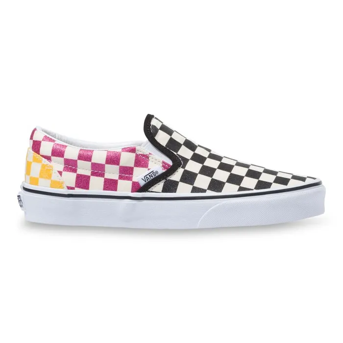 Vans Classics Shoes Womens Glitter Check Classic SlipOn MultiTrue White Vans Classics Shoes Womens Glitter Check Classic SlipOn MultiTrue White