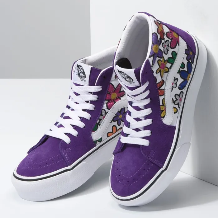 Vans Classics Shoes Womens Glitter Daisies Sk8Hi Platform 20 RainbowTrue White Vans Classics Shoes Womens Glitter Daisies Sk8Hi Platform 20 RainbowTrue White