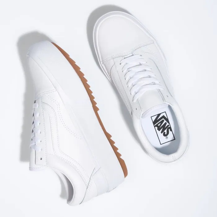 Vans Classics Shoes Womens Leather Old Skool Stacked True WhiteTrue White Vans Classics Shoes Womens Leather Old Skool Stacked True WhiteTrue White