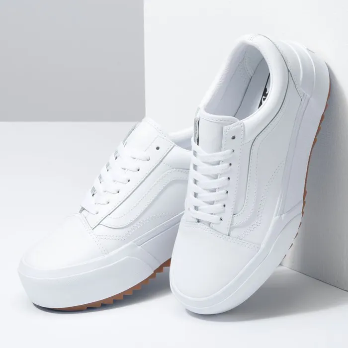 Vans Classics Shoes Womens Leather Old Skool Stacked True WhiteTrue White Vans Classics Shoes Womens Leather Old Skool Stacked True WhiteTrue White