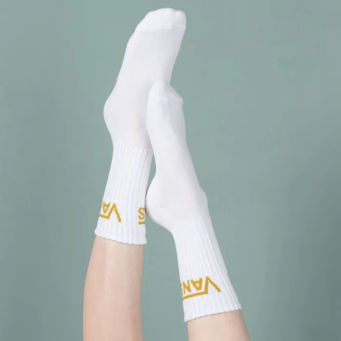 Vans Socks Womens Classic Crew Sock 3 Pack WhiteGolden Palm Vans Socks Womens Classic Crew Sock 3 Pack WhiteGolden Palm