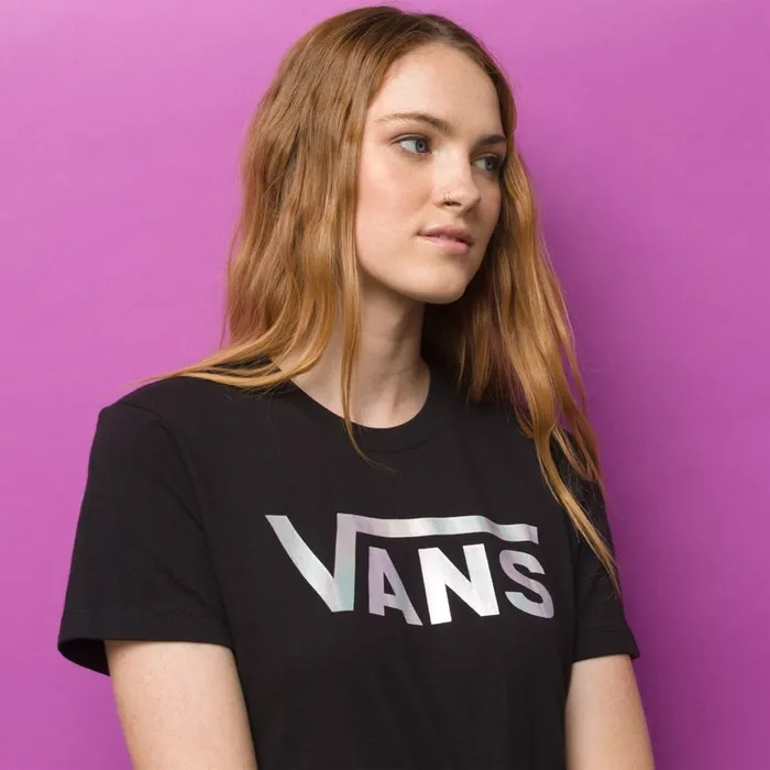 Vans TShirts and Tanks Womens Flutter V Iridescent Crew Tee Black