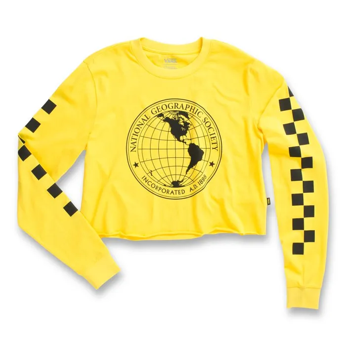 Vans TShirts and Tanks Womens National Geographic Long Sleeve Cropped Tee Cyber Yellow