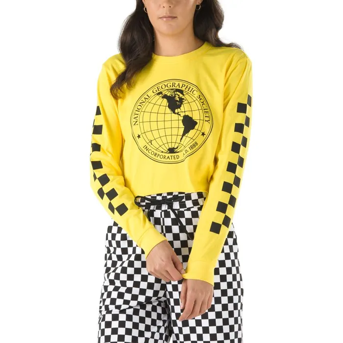 Vans TShirts and Tanks Womens National Geographic Long Sleeve Cropped Tee Cyber Yellow