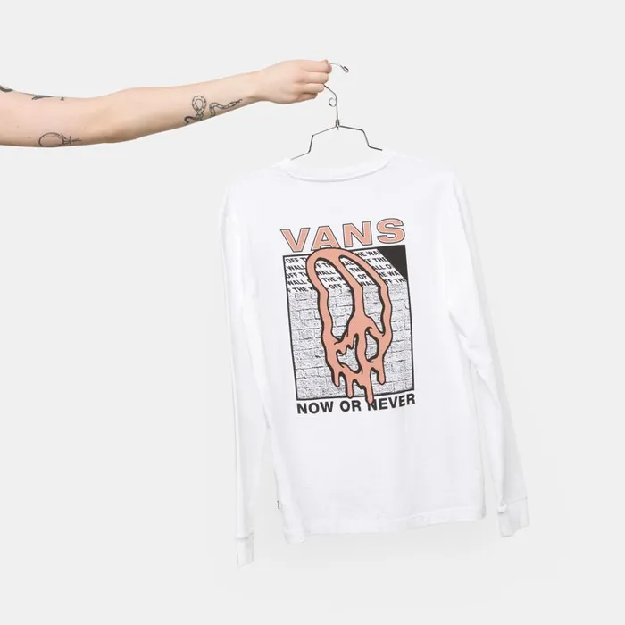 Vans TShirts and Tanks Womens Peace Drip Long Sleeve Boyfriend Tee White