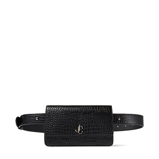 Varenne Belt Bag Black Shiny CrocEmbossed Leather Belt Bag With Jc Emblem Black Women JIMMY CHOO Small Leather Goods Varenne Belt Bag Black Shiny CrocEmbossed Leather Belt Bag With Jc Emblem Black Women JIMMY CHOO Small Leather Goods