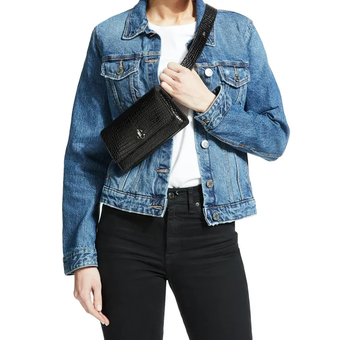 Varenne Belt Bag Black Shiny CrocEmbossed Leather Belt Bag With Jc Emblem Black Women JIMMY CHOO Small Leather Goods