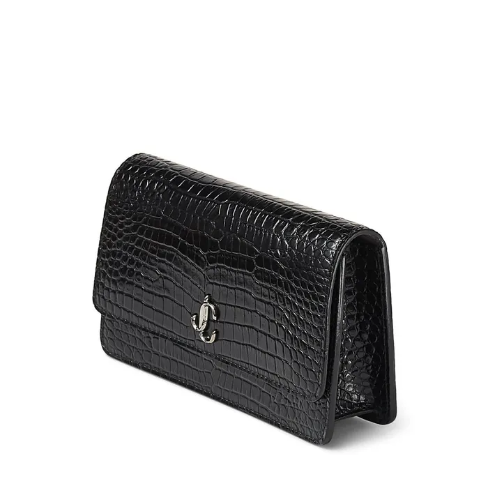 Varenne Belt Bag Black Shiny CrocEmbossed Leather Belt Bag With Jc Emblem Black Women JIMMY CHOO Small Leather Goods