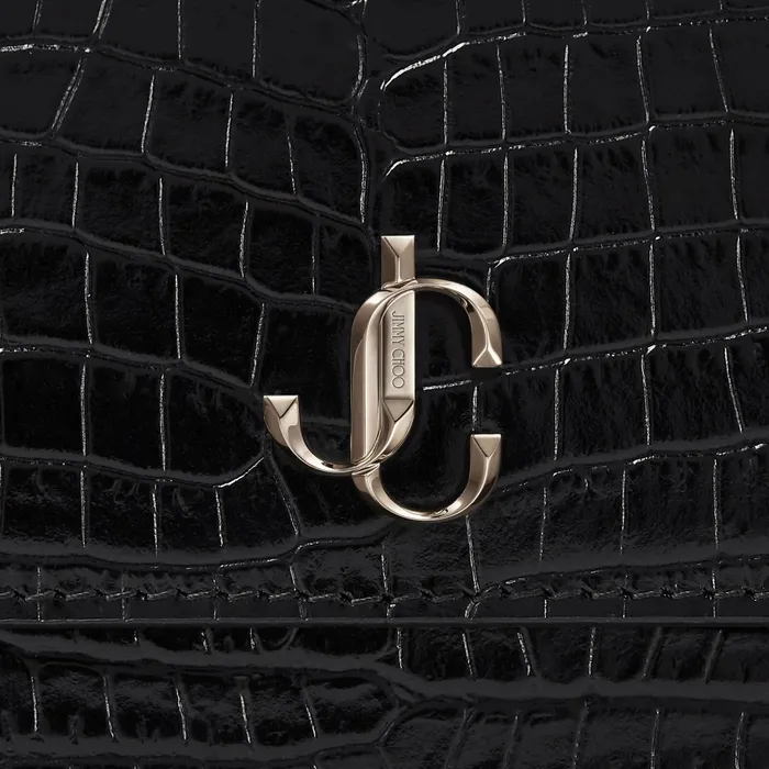 Varenne Belt Bag Black Shiny CrocEmbossed Leather Belt Bag With Jc Emblem Black Women JIMMY CHOO Small Leather Goods