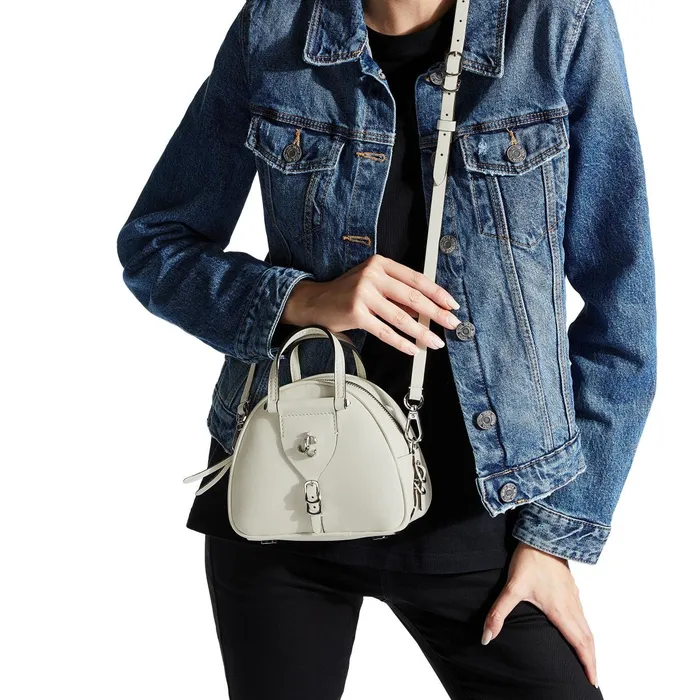 Varenne Bowling Mini Latte Calf Leather Bowling Handbag With Silver Jc Logo Lattelatte Women JIMMY CHOO Bowling Bags