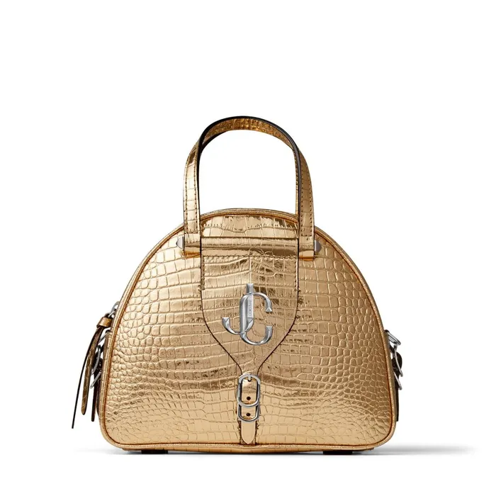 Varenne BowlingS LightGold Metallic CrocEmbossed Leather Bowling Handbag With Jc Emblem Light Gold Women JIMMY CHOO Bowling Bags Varenne BowlingS LightGold Metallic CrocEmbossed Leather Bowling Handbag With Jc Emblem Light Gold Women JIMMY CHOO Bowling Bags