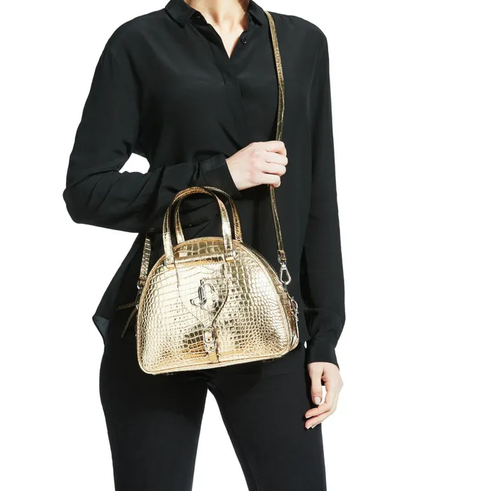 Varenne BowlingS LightGold Metallic CrocEmbossed Leather Bowling Handbag With Jc Emblem Light Gold Women JIMMY CHOO Bowling Bags
