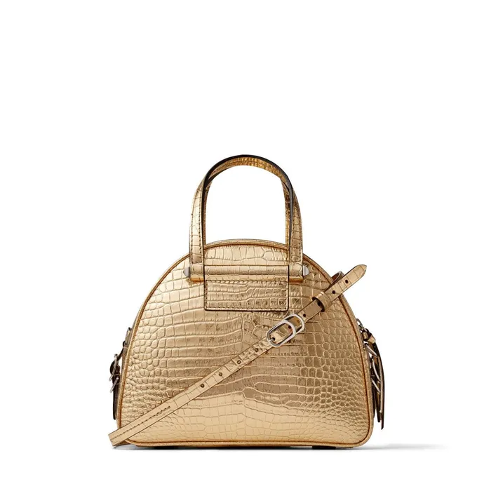 Varenne BowlingS LightGold Metallic CrocEmbossed Leather Bowling Handbag With Jc Emblem Light Gold Women JIMMY CHOO Bowling Bags