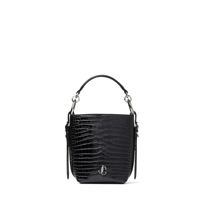 Varenne BucketS Black Shiny CrocEmbossed Leather Bucket Bag With Jc Emblem Black Women JIMMY CHOO Bucket Bags Varenne BucketS Black Shiny CrocEmbossed Leather Bucket Bag With Jc Emblem Black Women JIMMY CHOO Bucket Bags