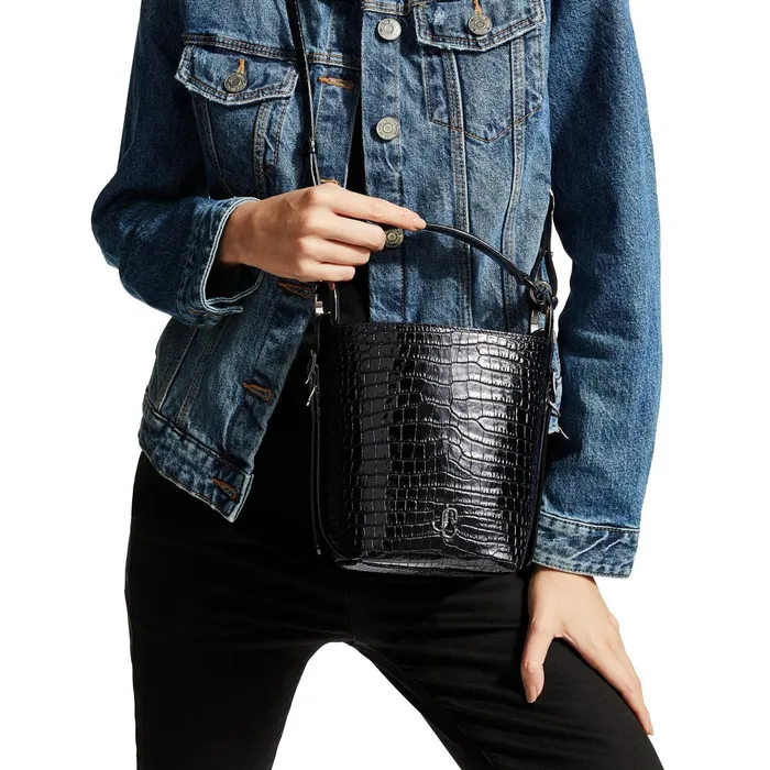 Varenne BucketS Black Shiny CrocEmbossed Leather Bucket Bag With Jc Emblem Black Women JIMMY CHOO Bucket Bags