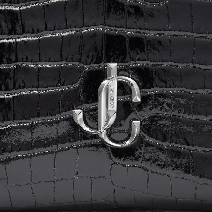 Varenne BucketS Black Shiny CrocEmbossed Leather Bucket Bag With Jc Emblem Black Women JIMMY CHOO Bucket Bags