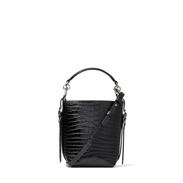 Varenne BucketS Black Shiny CrocEmbossed Leather Bucket Bag With Jc Emblem Black Women JIMMY CHOO Bucket Bags