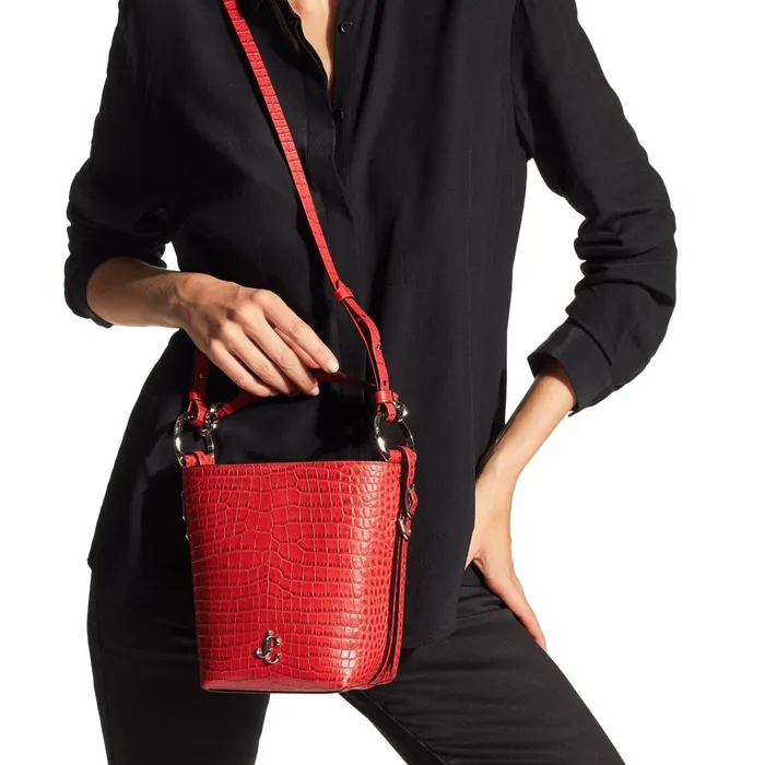 Varenne BucketS Royal Red Croc Embossed Leather Clutch Bag With Silver Jc Logo Royal Redsilver Women JIMMY CHOO Bucket Bags
