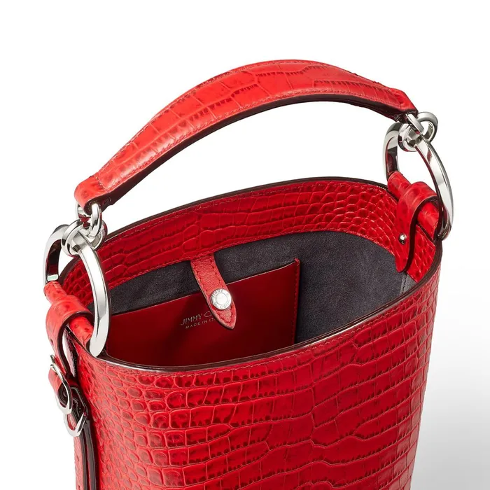 Varenne BucketS Royal Red Croc Embossed Leather Clutch Bag With Silver Jc Logo Royal Redsilver Women JIMMY CHOO Bucket Bags