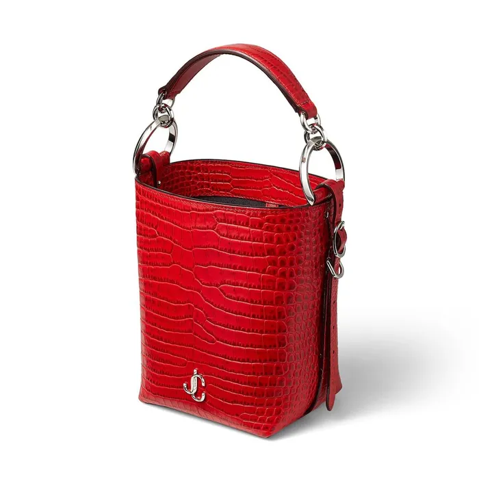 Varenne BucketS Royal Red Croc Embossed Leather Clutch Bag With Silver Jc Logo Royal Redsilver Women JIMMY CHOO Bucket Bags
