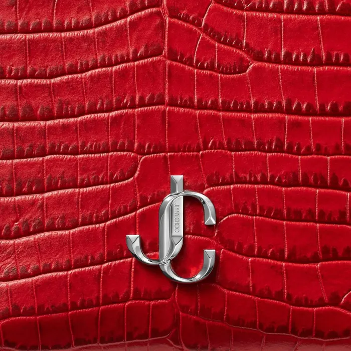 Varenne BucketS Royal Red Croc Embossed Leather Clutch Bag With Silver Jc Logo Royal Redsilver Women JIMMY CHOO Bucket Bags