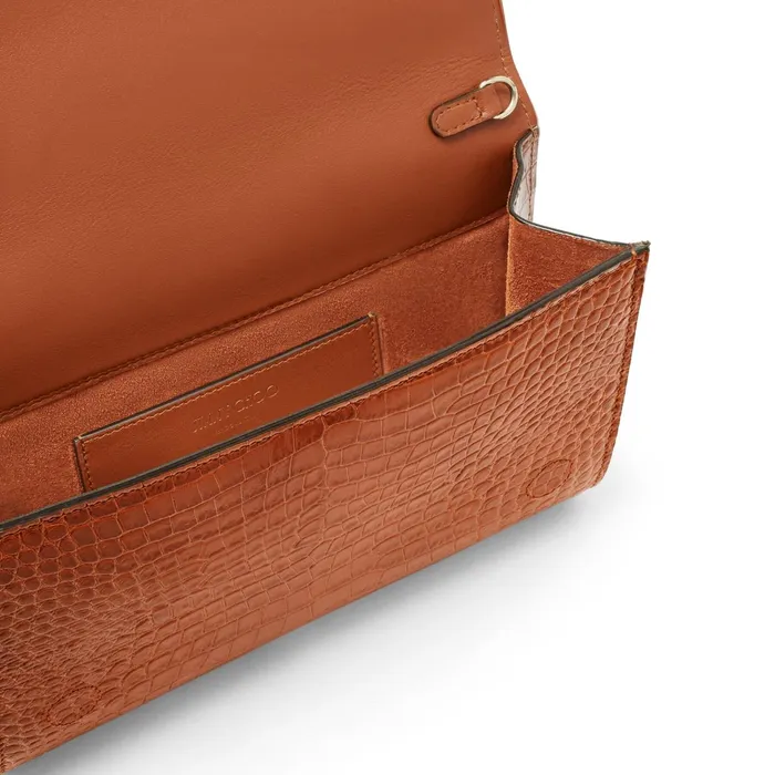 Varenne Clutch Cuoio Croc Embossed Leather Clutch Bag With Jc Logo Cuoio Women JIMMY CHOO Clutch Bags