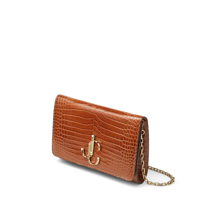 Varenne Clutch Cuoio Croc Embossed Leather Clutch Bag With Jc Logo Cuoio Women JIMMY CHOO Clutch Bags