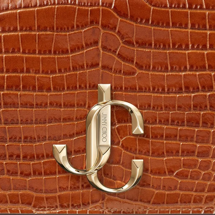 Varenne Clutch Cuoio Croc Embossed Leather Clutch Bag With Jc Logo Cuoio Women JIMMY CHOO Clutch Bags