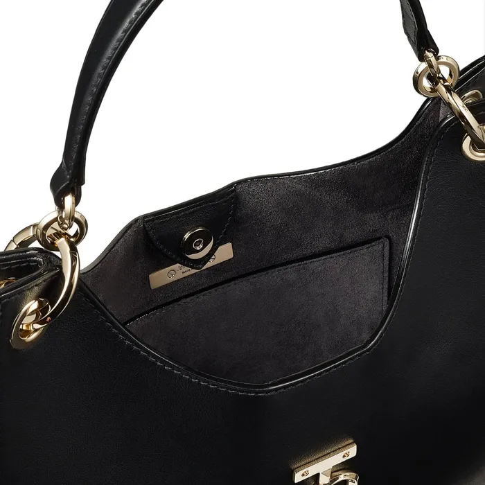 Varenne HoboM Black Calf Leather Hobo Handbag Blackgold Women JIMMY CHOO Totes and Hobo Bags
