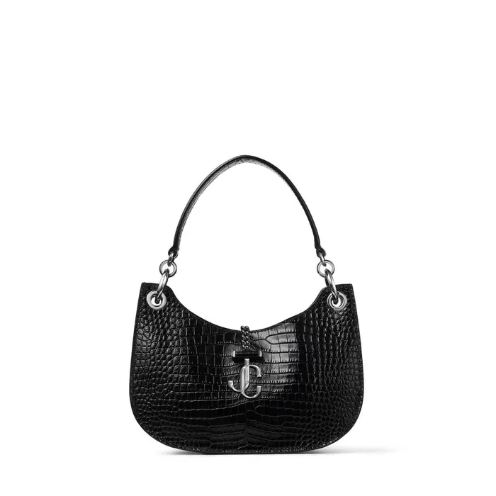 Varenne HoboS Black Shiny CrocEmbossed Leather Hobo Handbag With Jc Emblem Black Women JIMMY CHOO Totes and Hobo Bags Varenne HoboS Black Shiny CrocEmbossed Leather Hobo Handbag With Jc Emblem Black Women JIMMY CHOO Totes and Hobo Bags