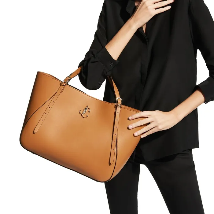 Varenne Tote EW Cuoio Leather Tote Bag With Jc Emblem Cuoio Women JIMMY CHOO Totes and Hobo Bags