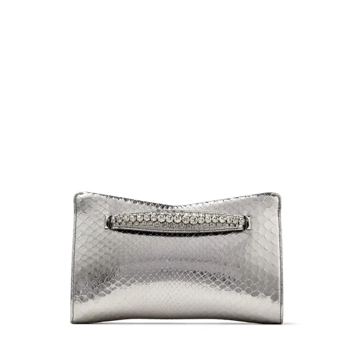 Venus Steel Python Clutch Bag With Crystal Detailing Steel Women JIMMY CHOO Clutch Bags Venus Steel Python Clutch Bag With Crystal Detailing Steel Women JIMMY CHOO Clutch Bags