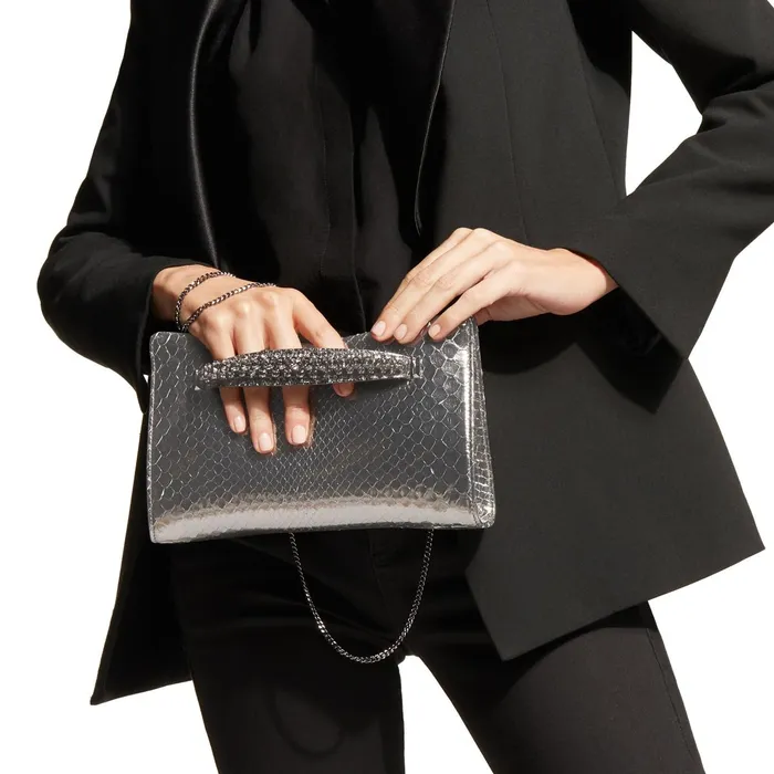 Venus Steel Python Clutch Bag With Crystal Detailing Steel Women JIMMY CHOO Clutch Bags